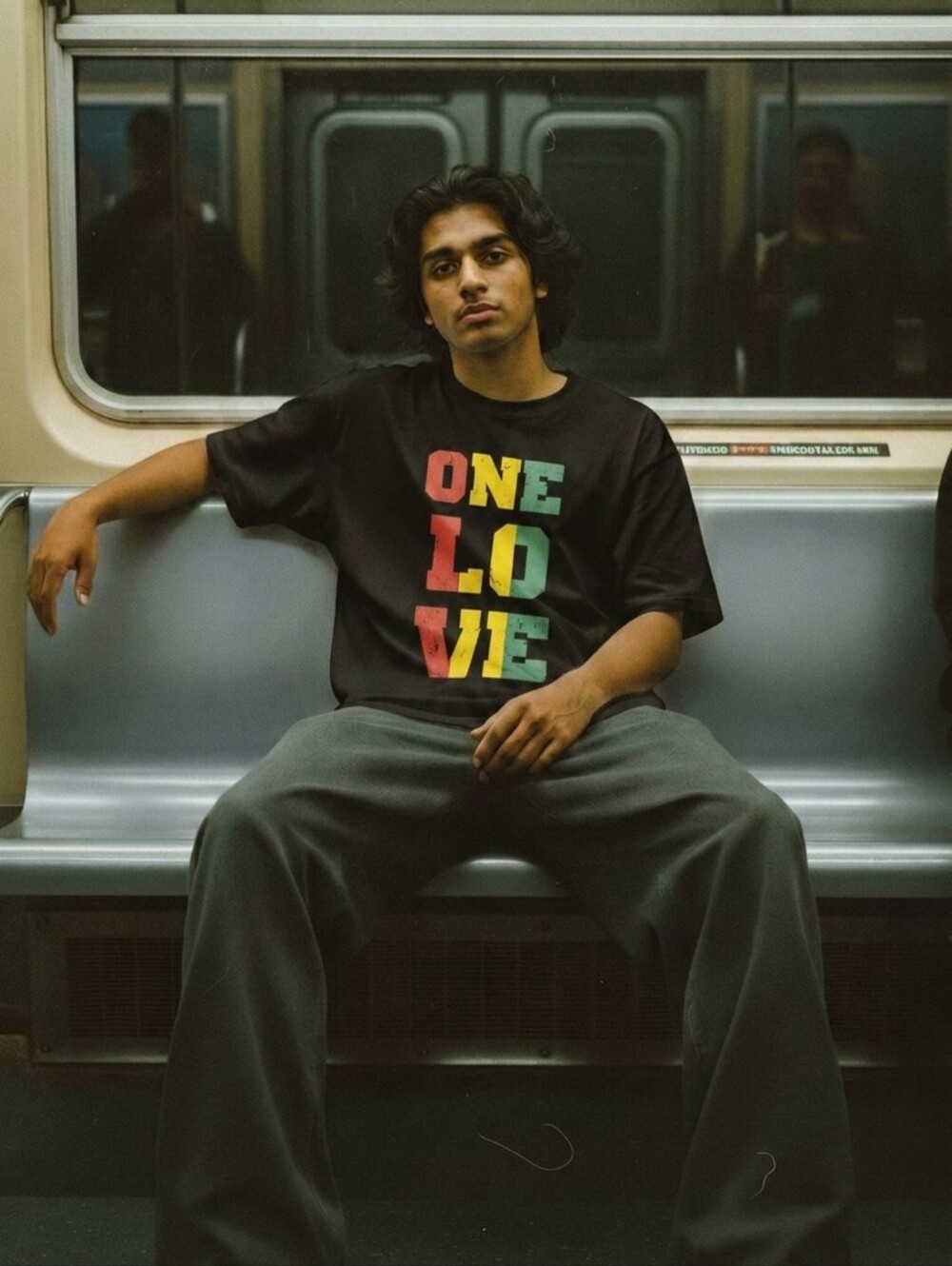 ONE LOVE Black Graphic Tee with Red, Yellow & Green Print XXL